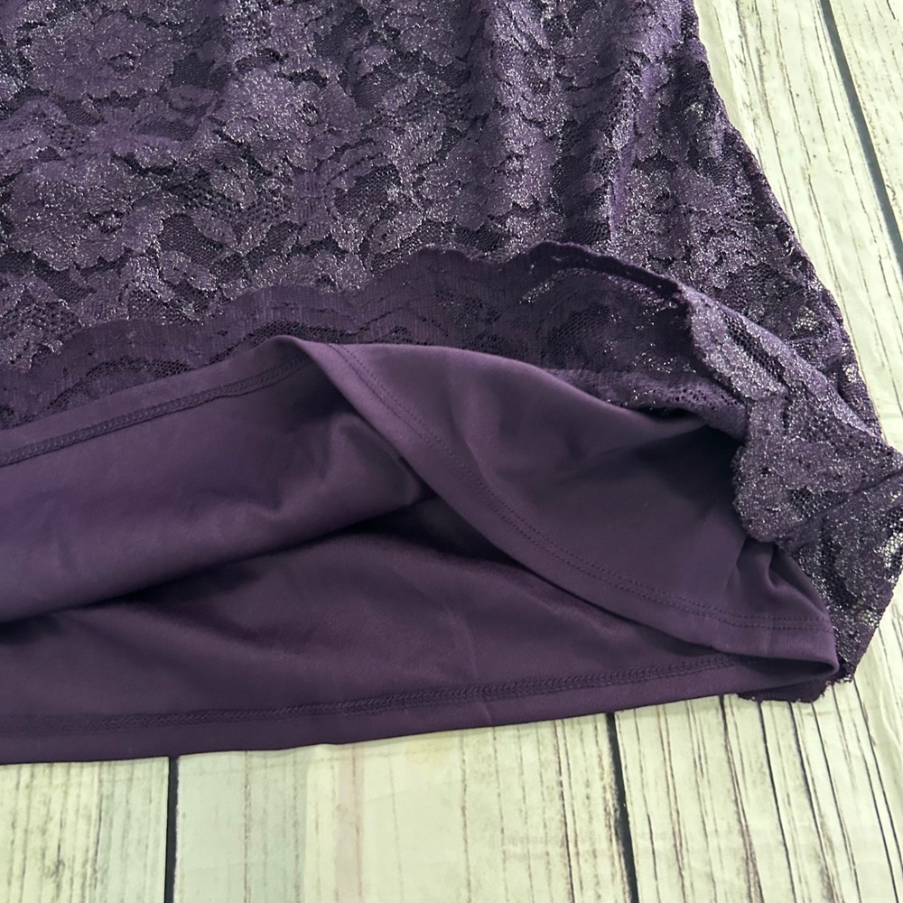 Catherines Purple Floral Lace Shimmer Tank Top Blouse Plus Sz 24W Scalloped Hem - Picture 4 of 7